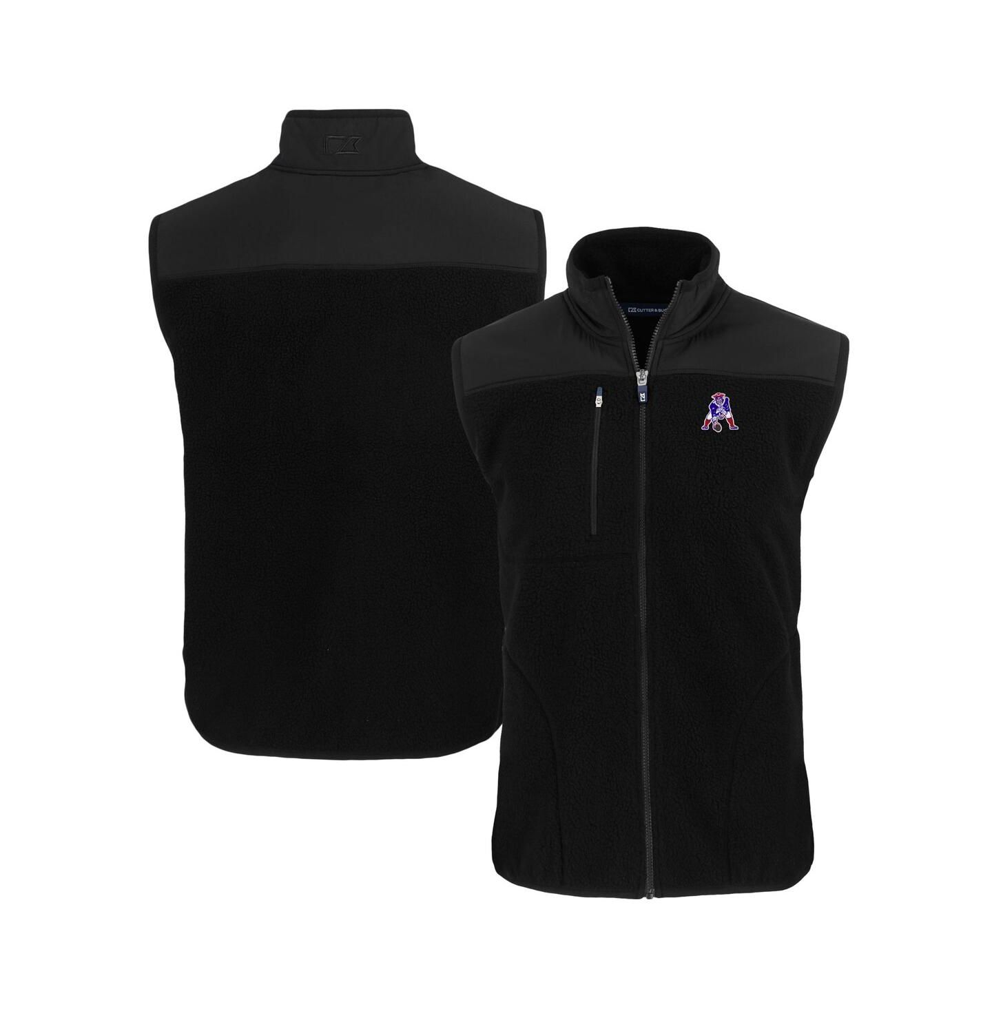 Мужской жилет Cutter & Buck Black New England Patriots Throwback Cascade Eco Sherpa Fleece Full-Zip Vest — фото 1