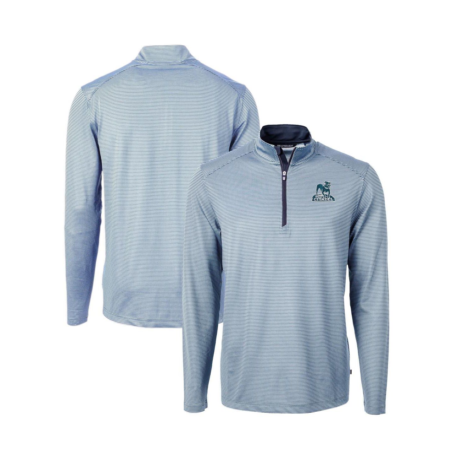 Мужской свитер Cutter & Buck Light Blue/Navy Citadel Bulldogs Vault Dry Tec Virtue Eco Pique Micro Stripe Quarter-Zip Pullover — фото 1