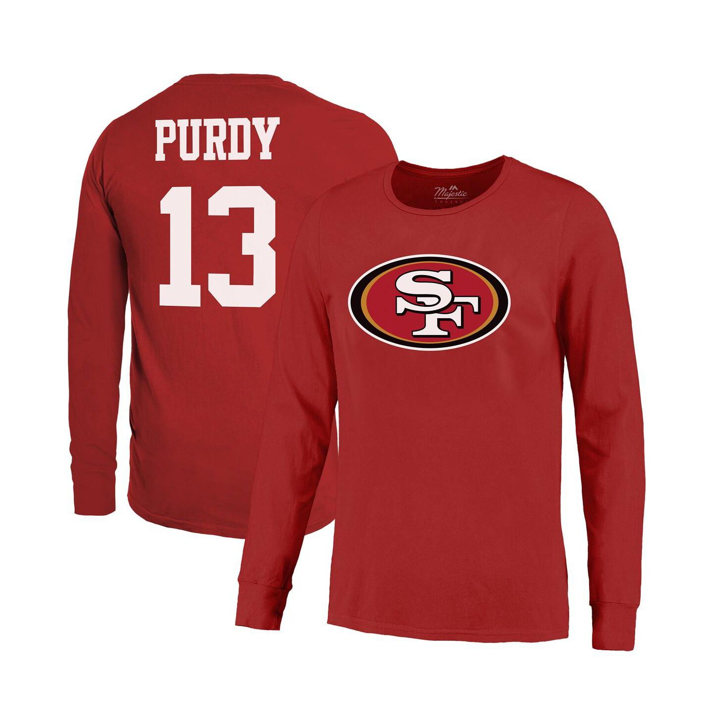 Мужская футболка Majestic Threads Brock Purdy Scarlet San Francisco 49ers Name & Number Long Sleeve — фото 1
