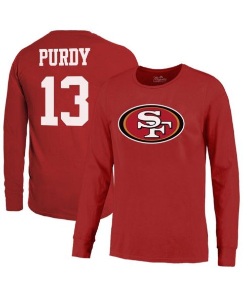 Мужская футболка Majestic Threads Brock Purdy Scarlet San Francisco 49ers Name & Number Long Sleeve