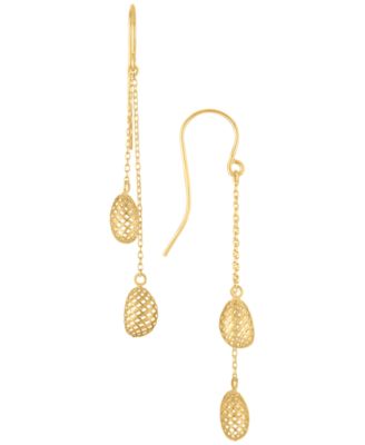 Polished Textured Bead Drop Earrings in 10k Yellow Gold