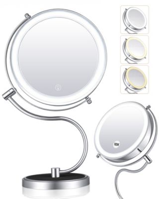 9" Rechargeable LED Vanity Mirror with 1X/10X Magnification, 3 Light Settings, 360&deg; Swivel, Stainless Steel Double-Sided Makeup Mirror