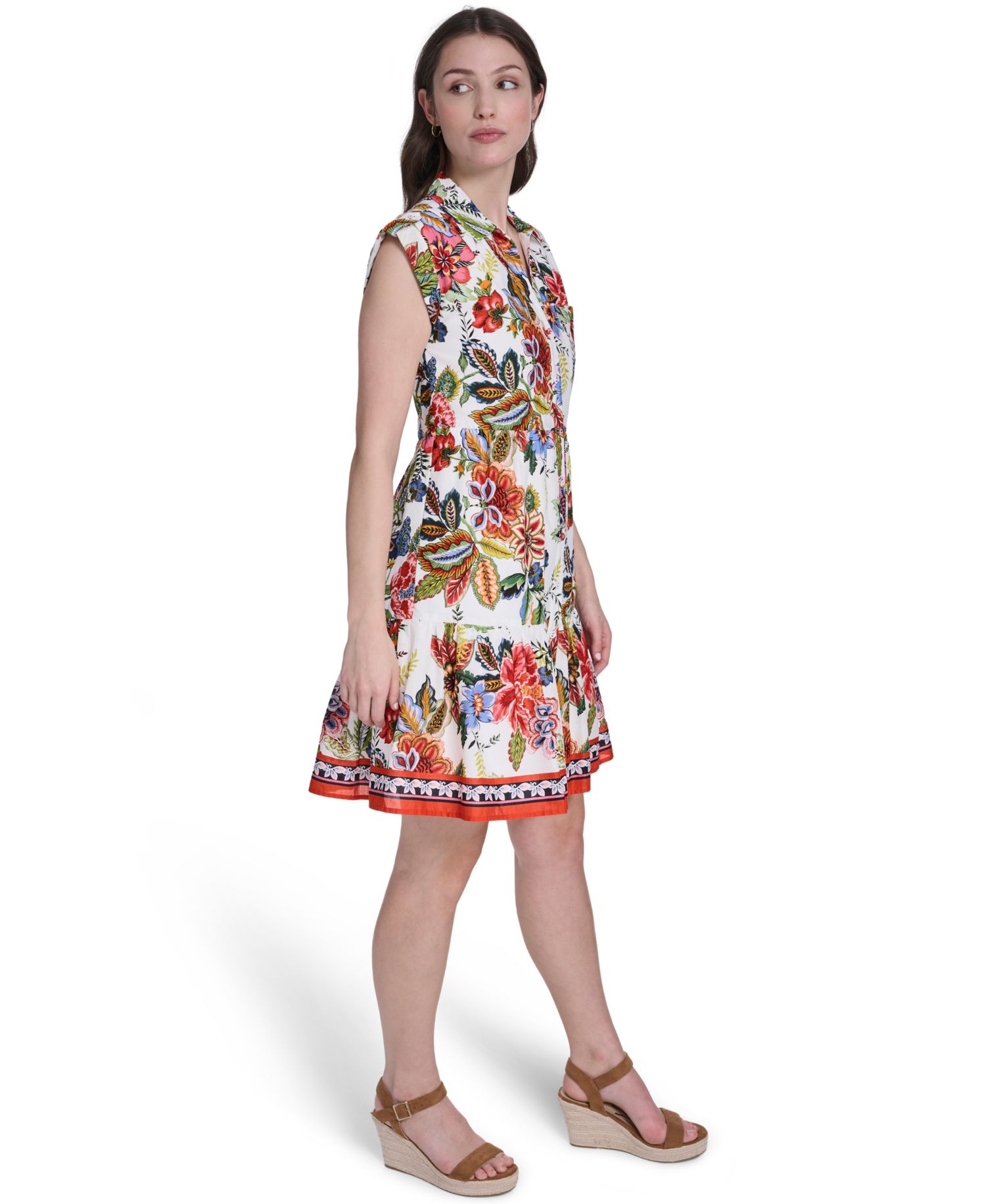 Women's Printed Folded Cap-Sleeve Short Dress