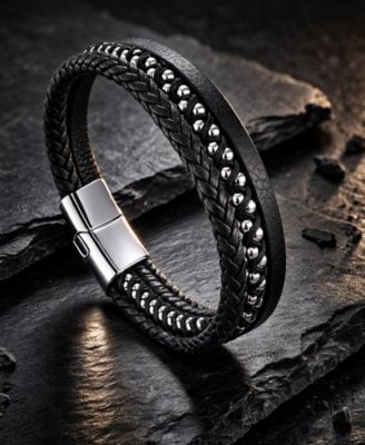 Men's 8.5" Zenith Leather and Stainless Steel Bracelet