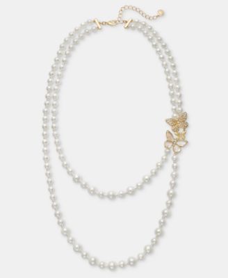 Imitation Pearl Layered Butterfly Necklace