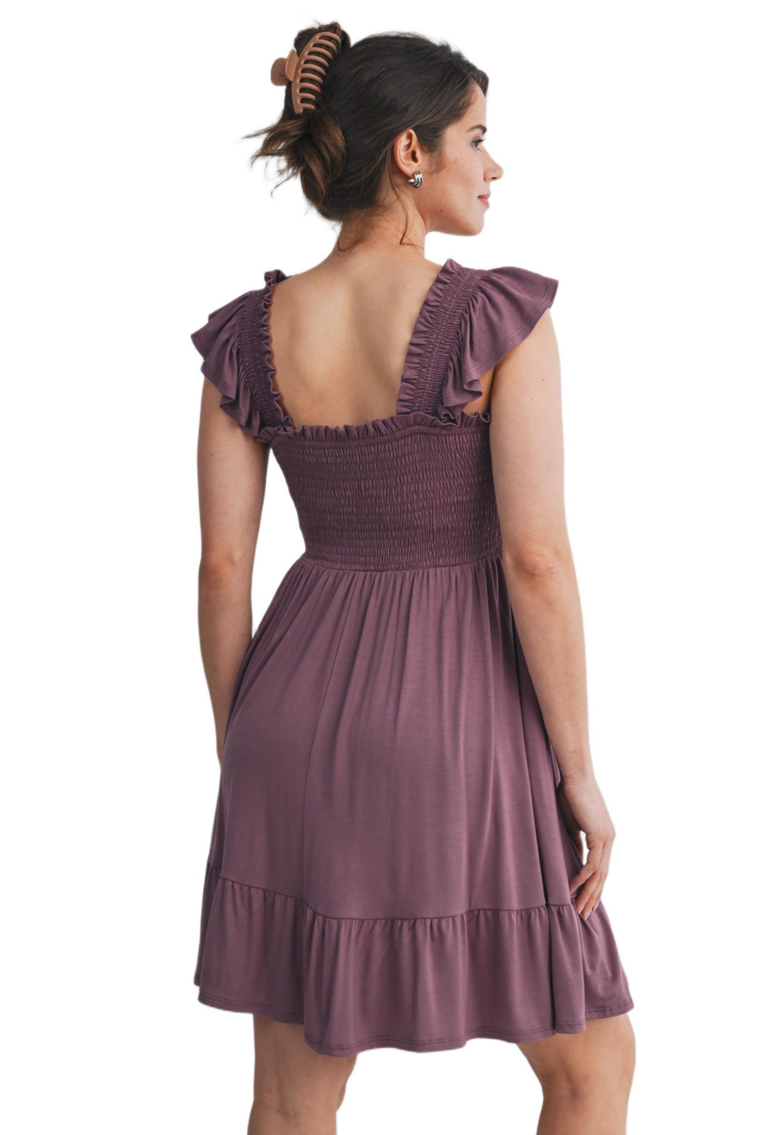 Women's Empire Waist Cap Sleeve Smocked Dress with Ruffle Hem