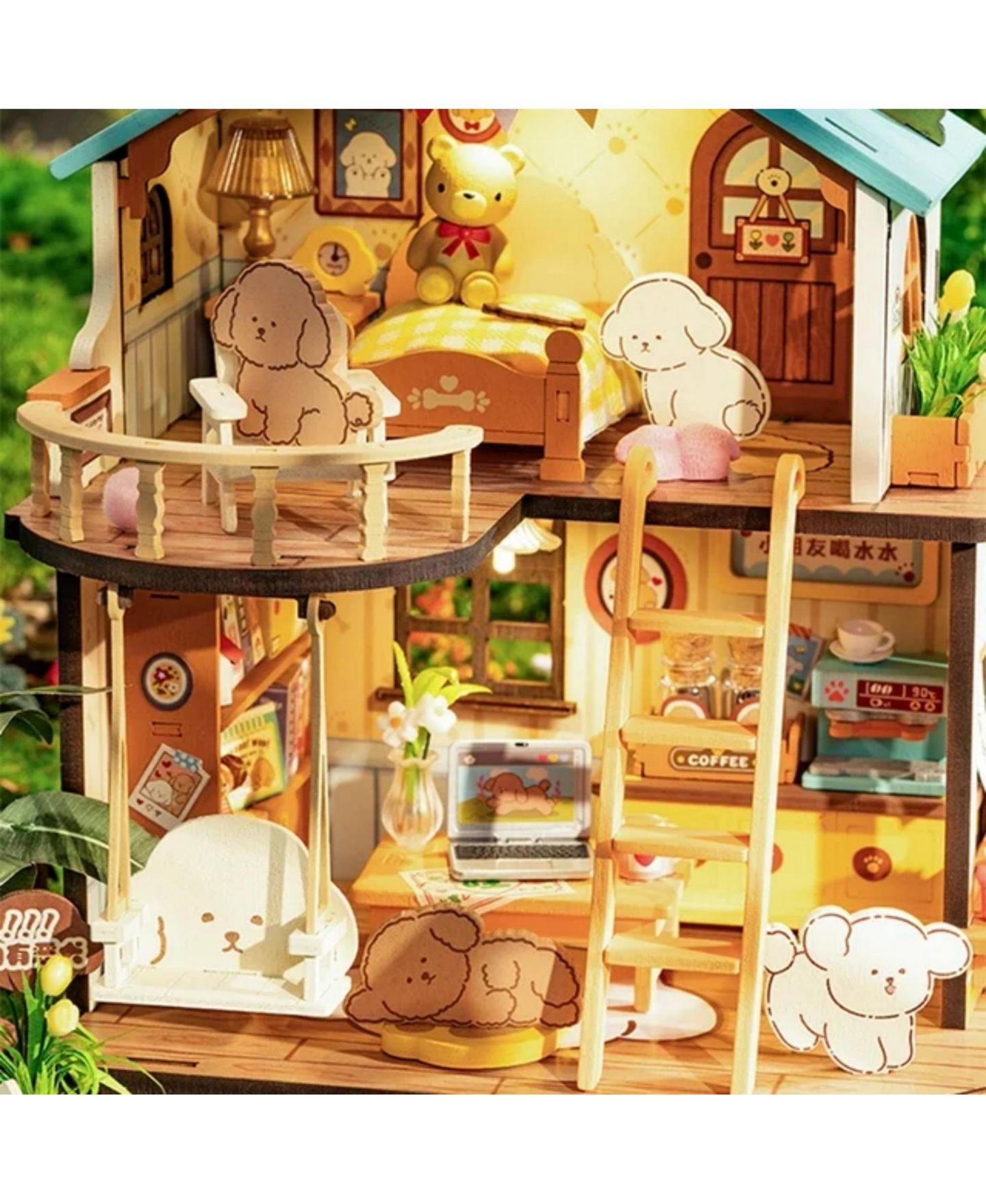Многоуровневый кукольный домик Robotime Puppy's Cozy Villa с балконом, сборный, 5+, цвет: Коричневый — фото 5
