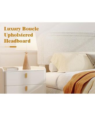 Bed Frame, Boucle Upholstered Bed Frame with Headboard, 2 Storage Drawers, Modern Full Platform Bed Frame, Soft Bed