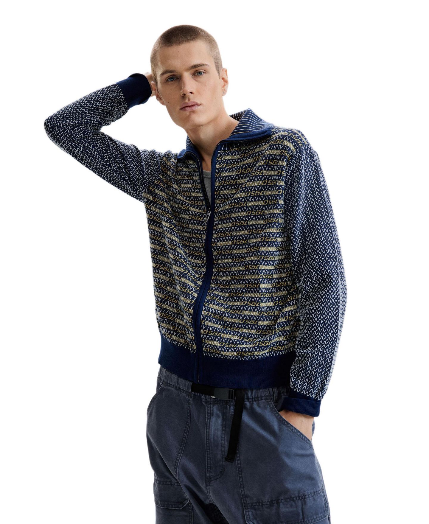 Мужской свитер Desigual Retro zipper, цвет: Синий — фото 1