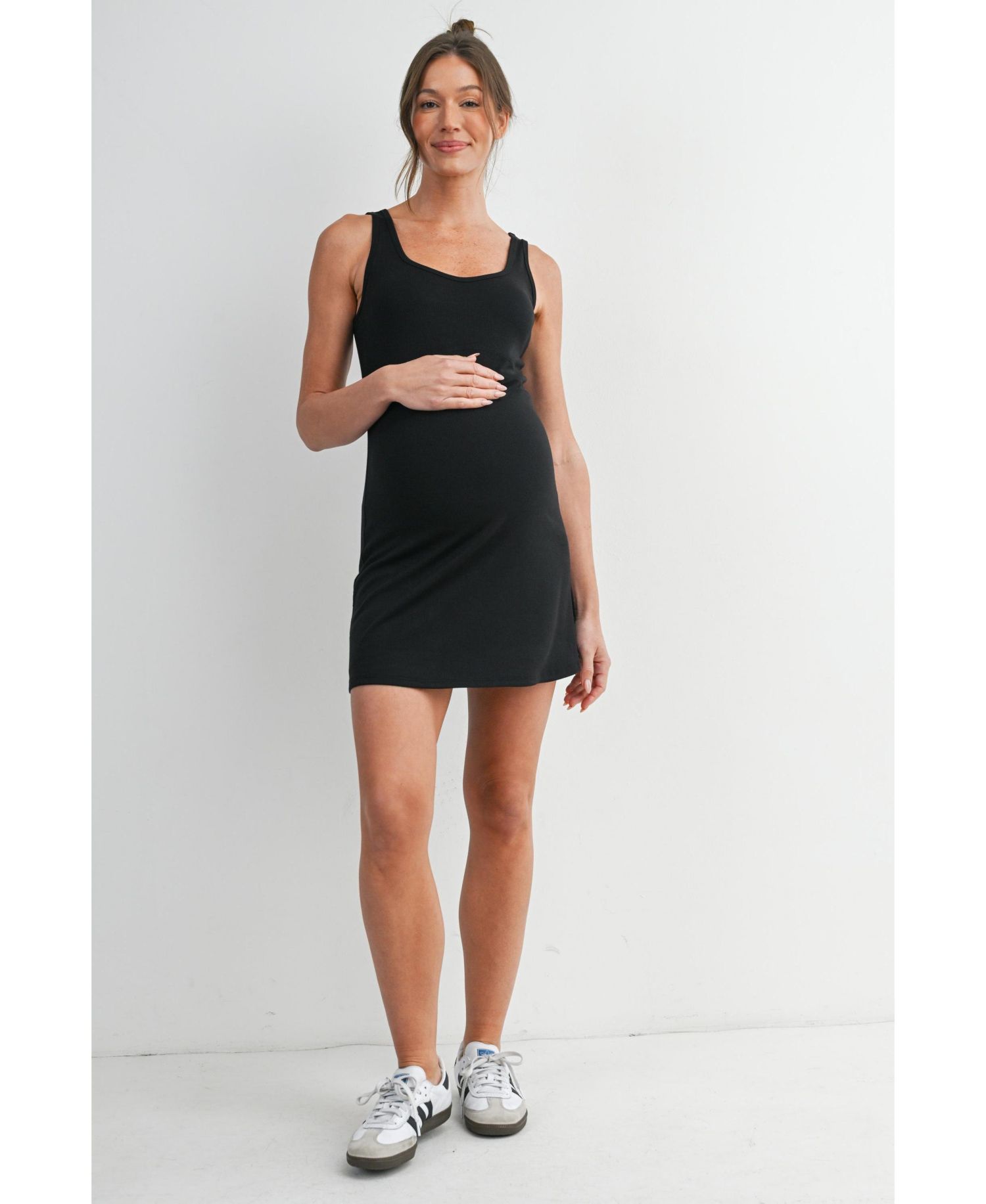 Women's Ribbed Bodycon Mini Tank Dress with Built-In Shorts