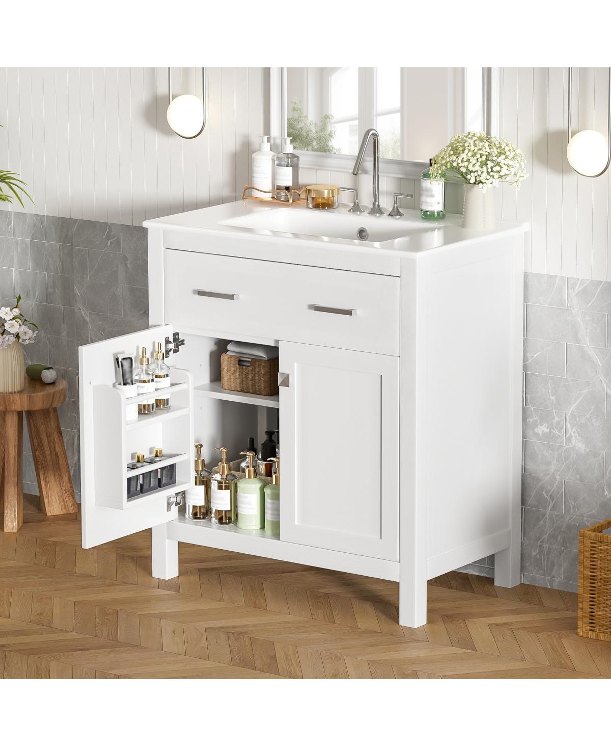 Sillysis 30" Bathroom Vanity with Ceramic Sink, Soft Close Doors & Adjustable Shelf, Modern Storage Cabinet for Small Spaces