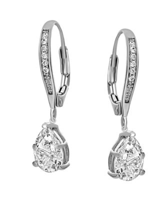 Chic Sterling Silver White Gold Plated Pear CZ Drop Earrings