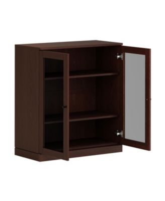 Premium 100% Solid European Oak Hardwood 3-Shelf Modular Bookcase with Tinted Glass Doors
