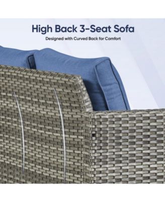 4 Pieces Outdoor Patio Furniture Set with Fire Pit Table, Rattan Wicker Patio Conversation Set with 3-Seat Sofa,Wicker Cushioned Chairs