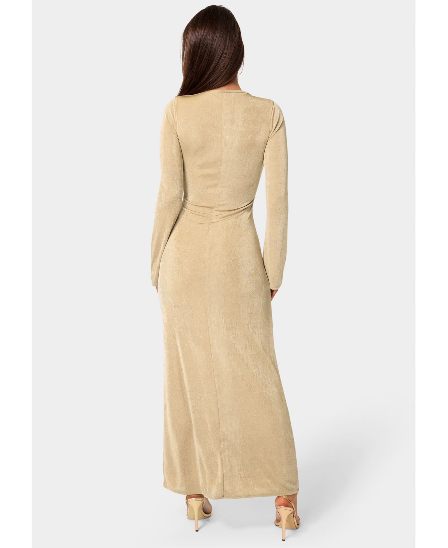 Women's Long Sleeve Open Neck Slinky Maxi Dress