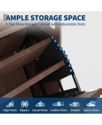 Fluted Shoe Storage Cabinet for Entryway with 2 Flip Drawers and Adjustable Shelves 48 inch Tall Freestanding Narrow Wood Shoe Cabinet