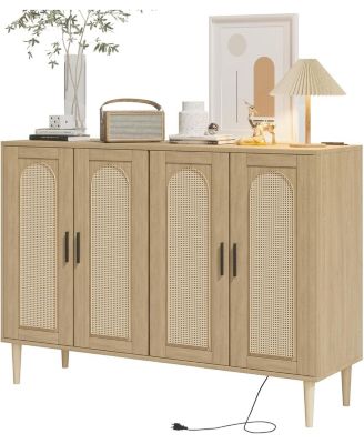 Sideboard Buffet Cabinet with Rattan Doors, Storage Credenza with Shelves, Modern Accent Coffee Bar Cabinet for Dining Room, Kitchen