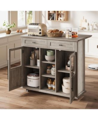 Mobile Storage Island, 2-Tier Rolling Kitchen Cart with Storage Shelf & Towel Rack, Kitchen Coffee Bar Station with Drop Leaf for Small Spaces