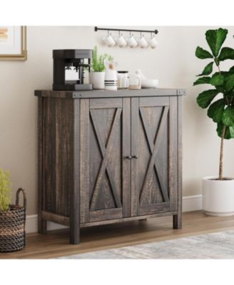Small Storage Cabinet 2 Piece, Farmhouse Sideboard Buffet Cabinet with 2 Doors and Adjustable Shelves, Entryway Console Cabinets
