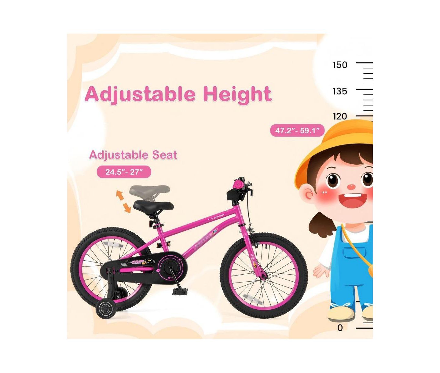 Детская игрушка HONGGE 18 Inch Adjustable Seat Removable Training Wheels Kids Bike, Ages 4-8, цвет: Розовый — фото 9