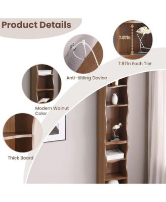 8-Tier Tall Narrow Bookshelf - A Wavy Border Design, Adjustable Shelves, Freestanding Display Bookcase for Living Room, Home Office (Walnut)