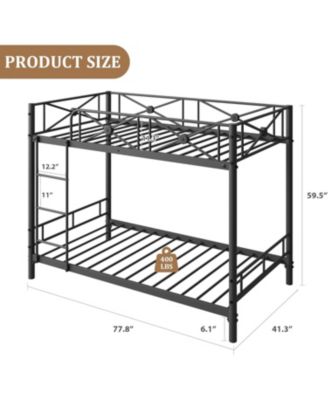 Metal Bunk Bed Twin Over Twin Heavy Duty Safety Guard Rails Space-Saving Steel Bed Frame