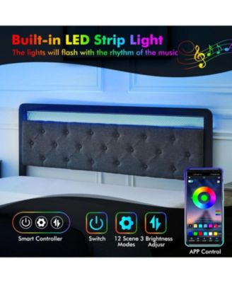 Queen Upholstered Platform Bed Frame LED Headboard 2 Storage Drawers Metal Slats No Box Spring Easy Assembly