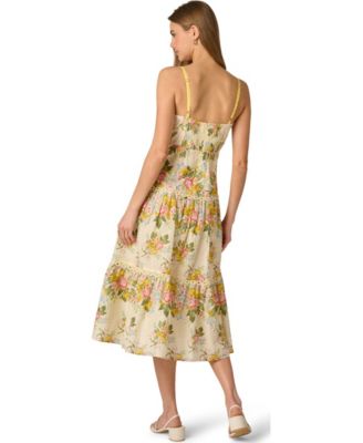 Women's Printed Square Neck Midi Dress