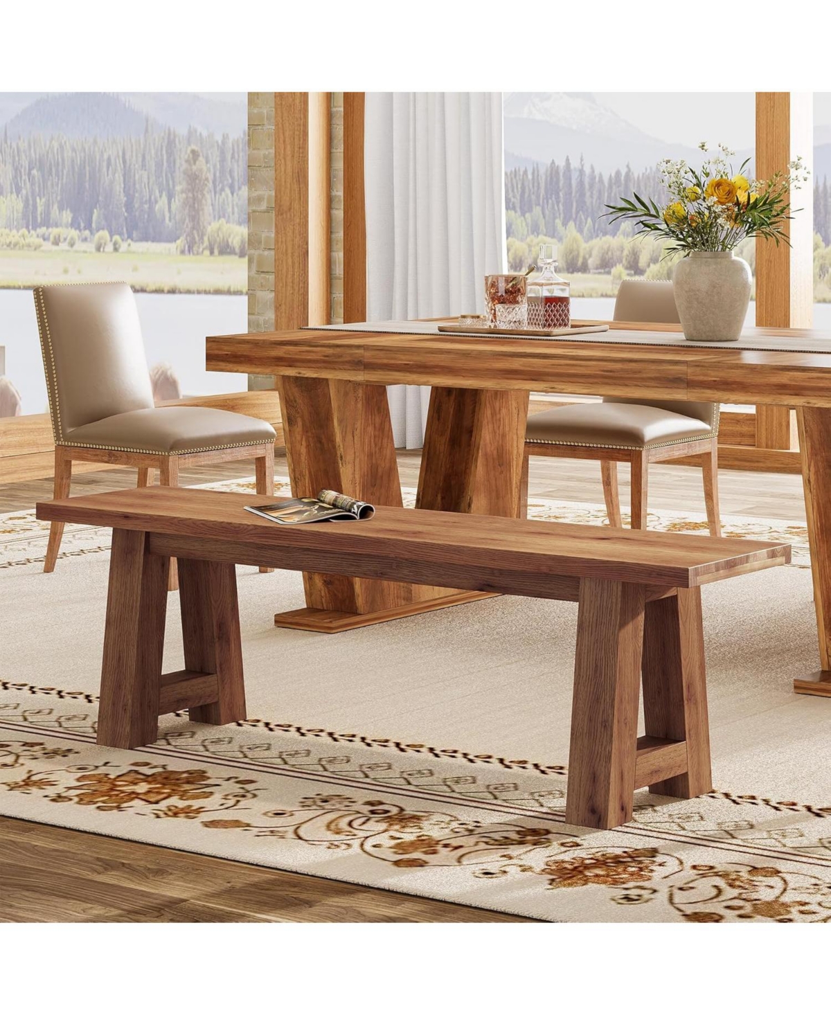 Tribesigns Solid Wood Dining Bench with A-Shaped Legs, 55.12-Inch Farmhouse Entryway Bench