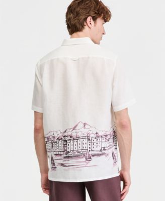 Men's Resort Scene Linen Short-Sleeve Shirt