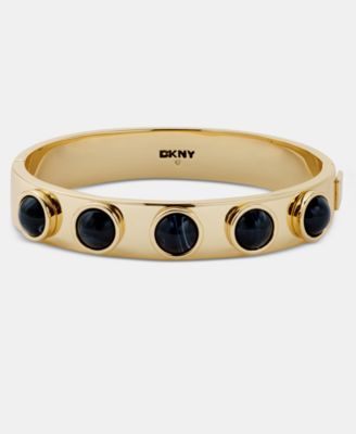 Gold-Tone Dynamic Jet Cabochon Bangle Bracelet
