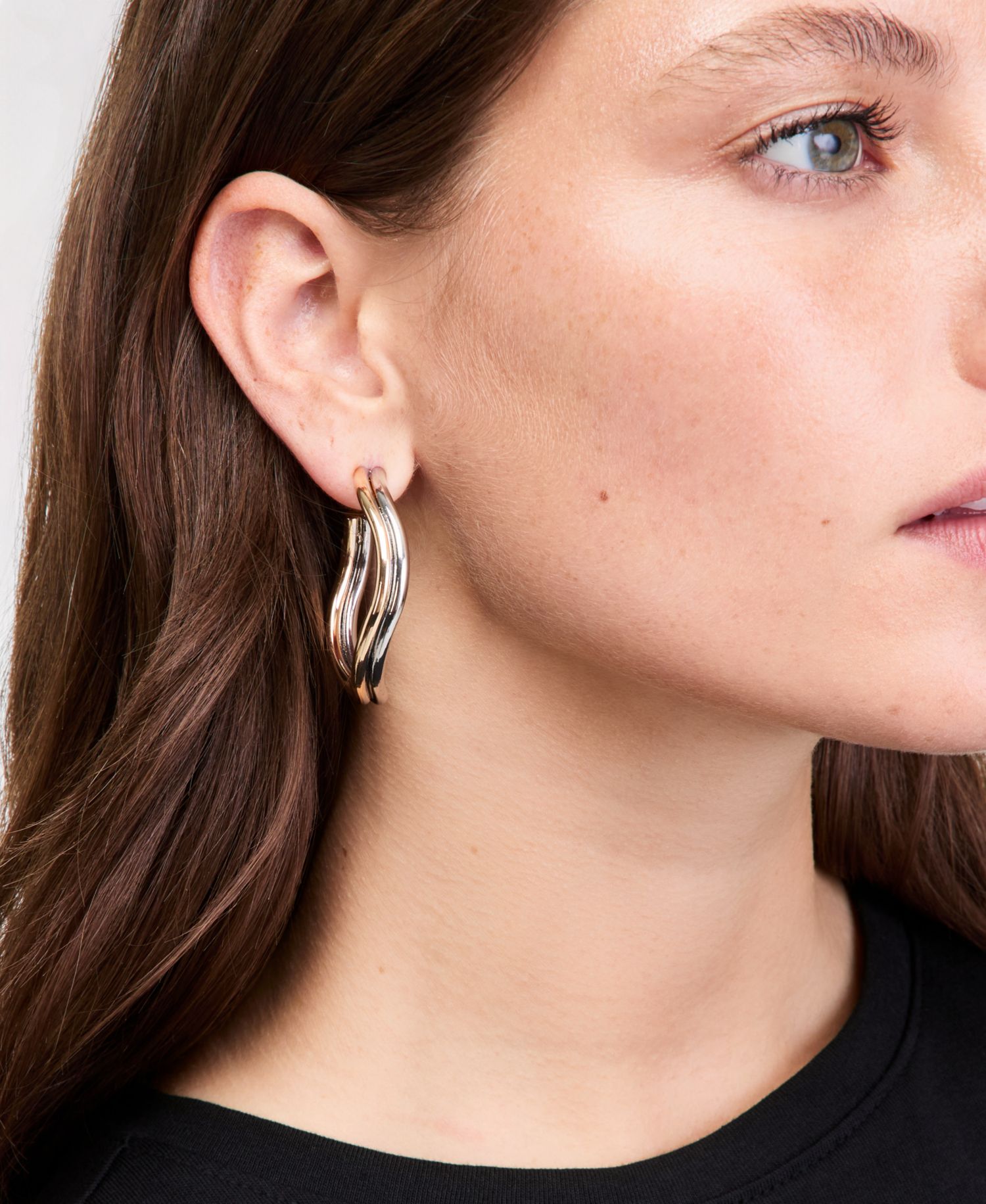 Two-Tone Double-Row Wavy Hoop Earrings