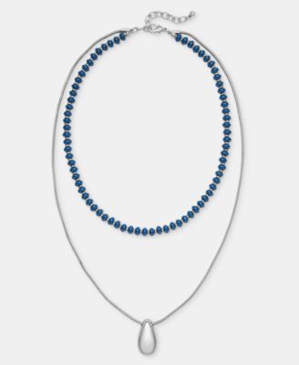 Beaded Layered Tear-Shape Pendant Necklace, 16" + 2" extender