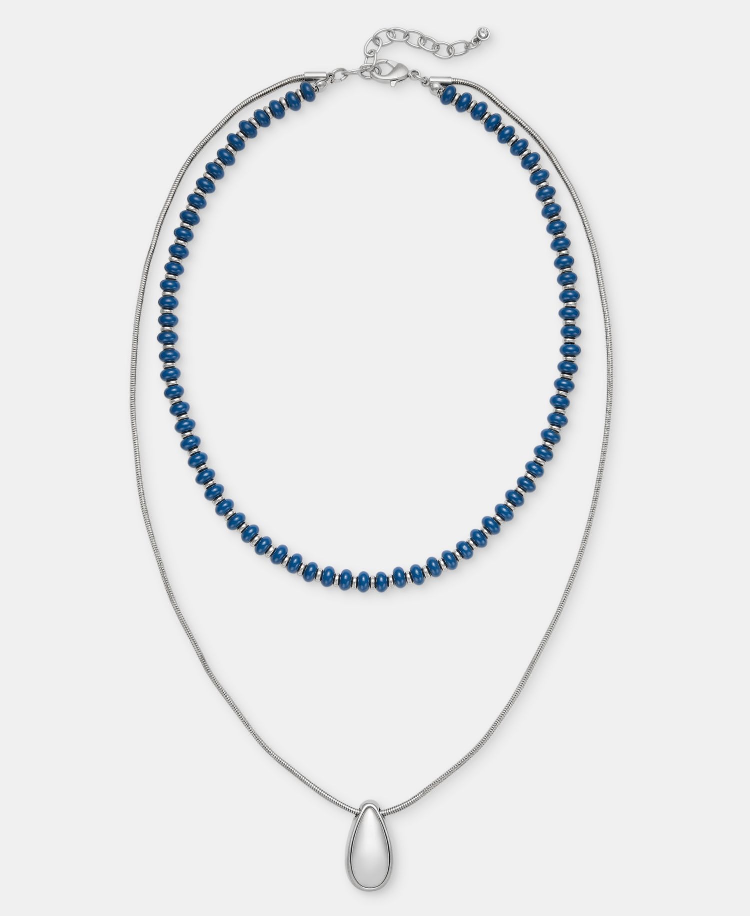 Beaded Layered Tear-Shape Pendant Necklace, 16" + 2" extender