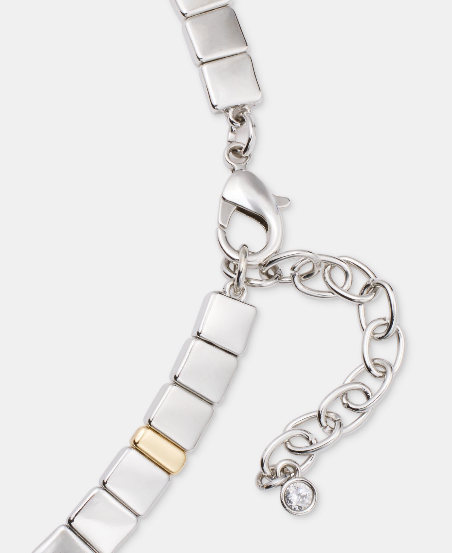 Two Tone Square Link Collar Necklace, 16" + 3" extender