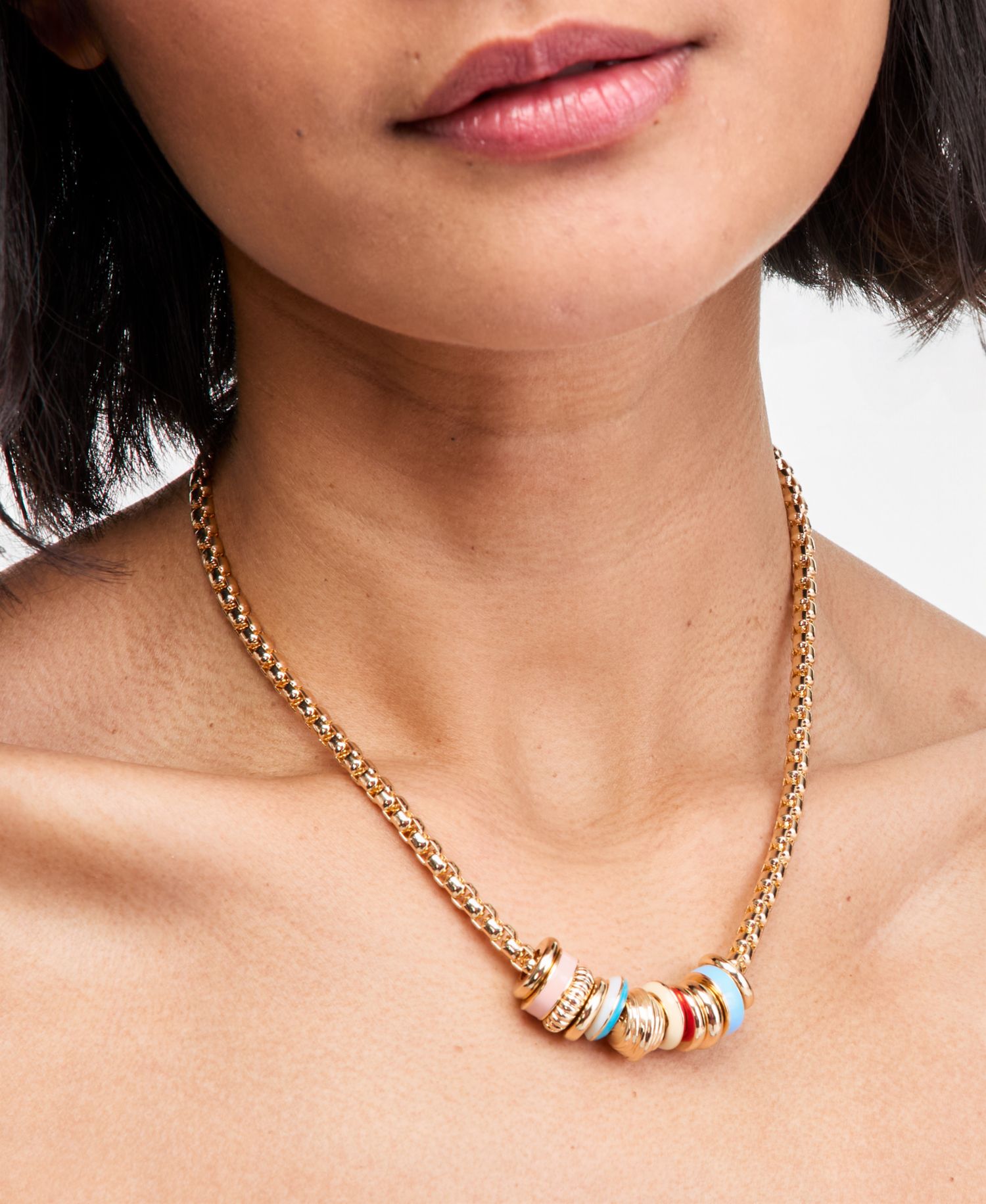 Rondelle Beaded Collar Necklace, 16" + 2" extender