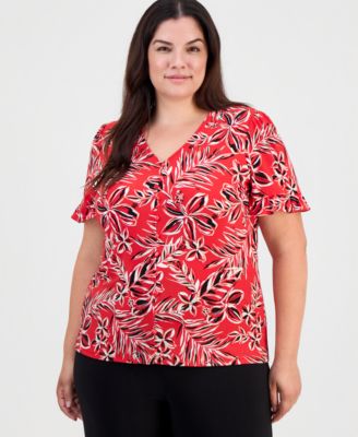 Plus Size Ruffled-Cuff Short-Sleeve Top
