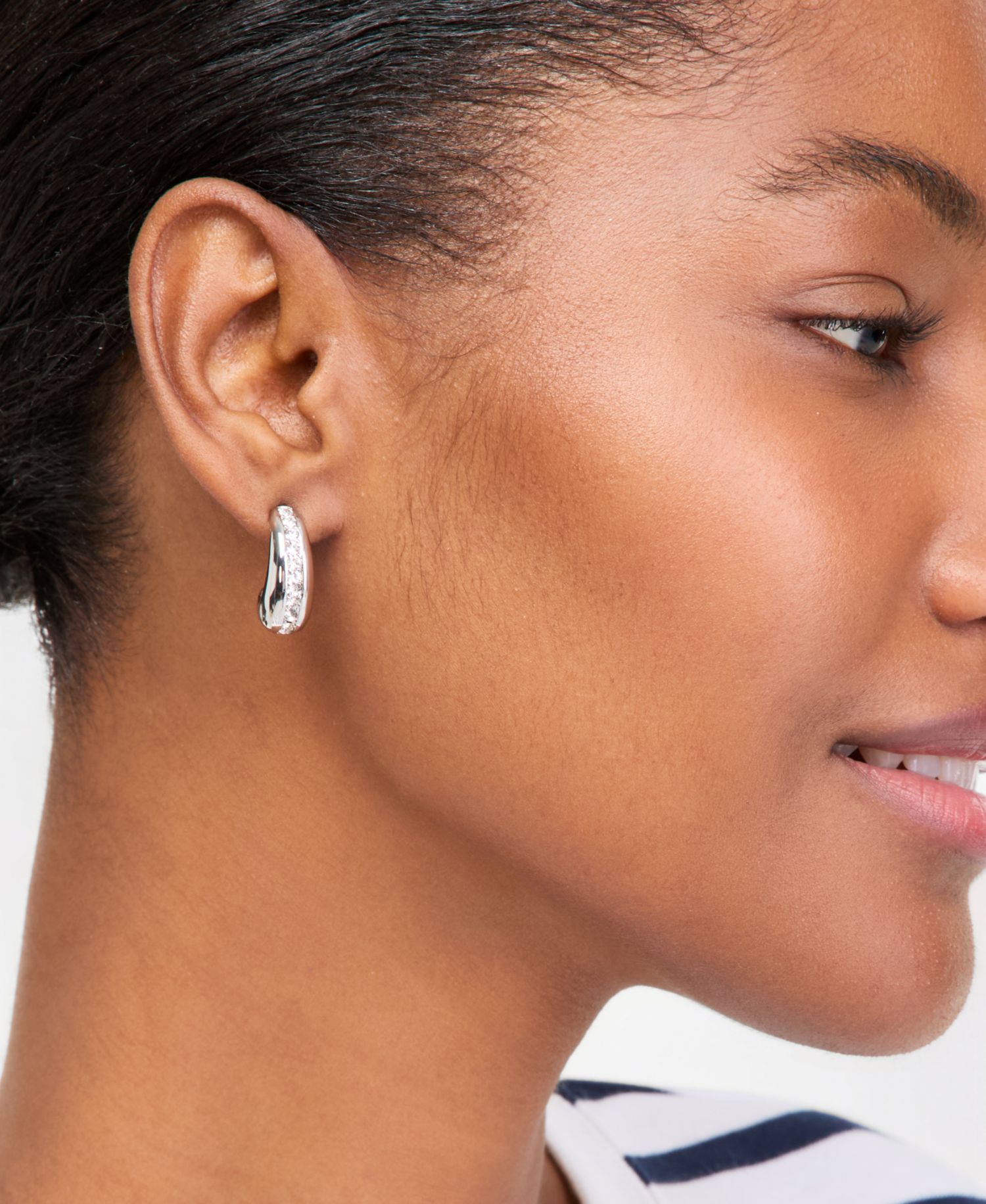 Pav&eacute; Crystal J-Hoop Earrings