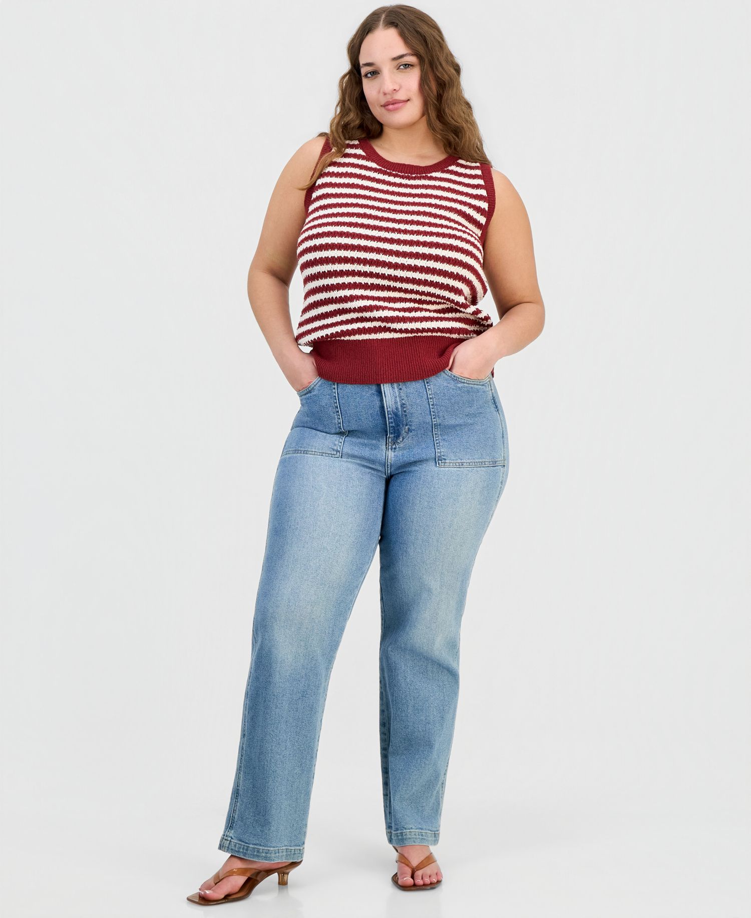 Plus Open-Stitch Striped Sweater