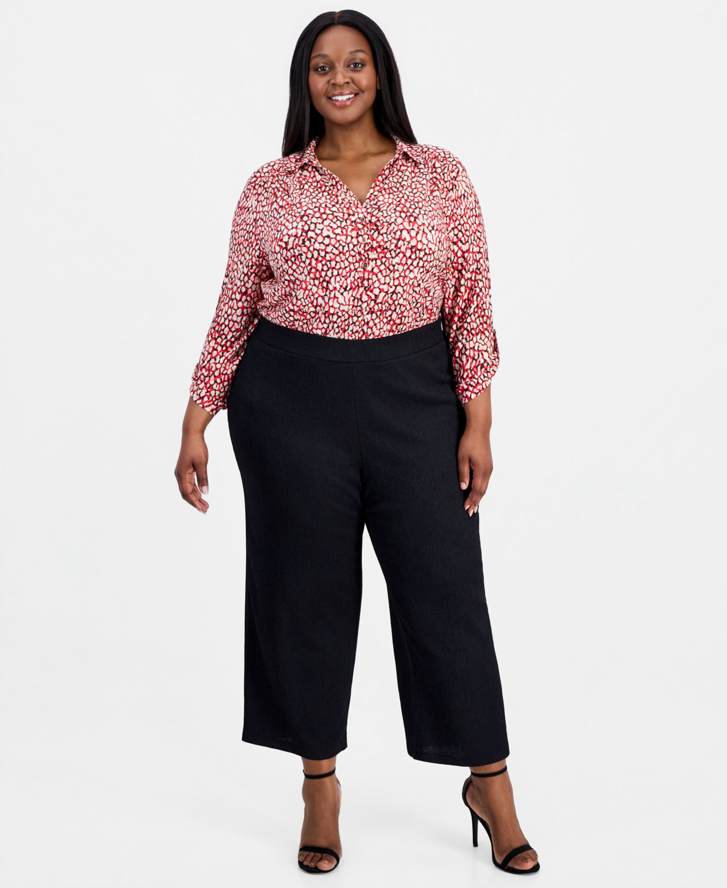 Plus Size Mid-Rise Wide-Leg Pull-On Pants