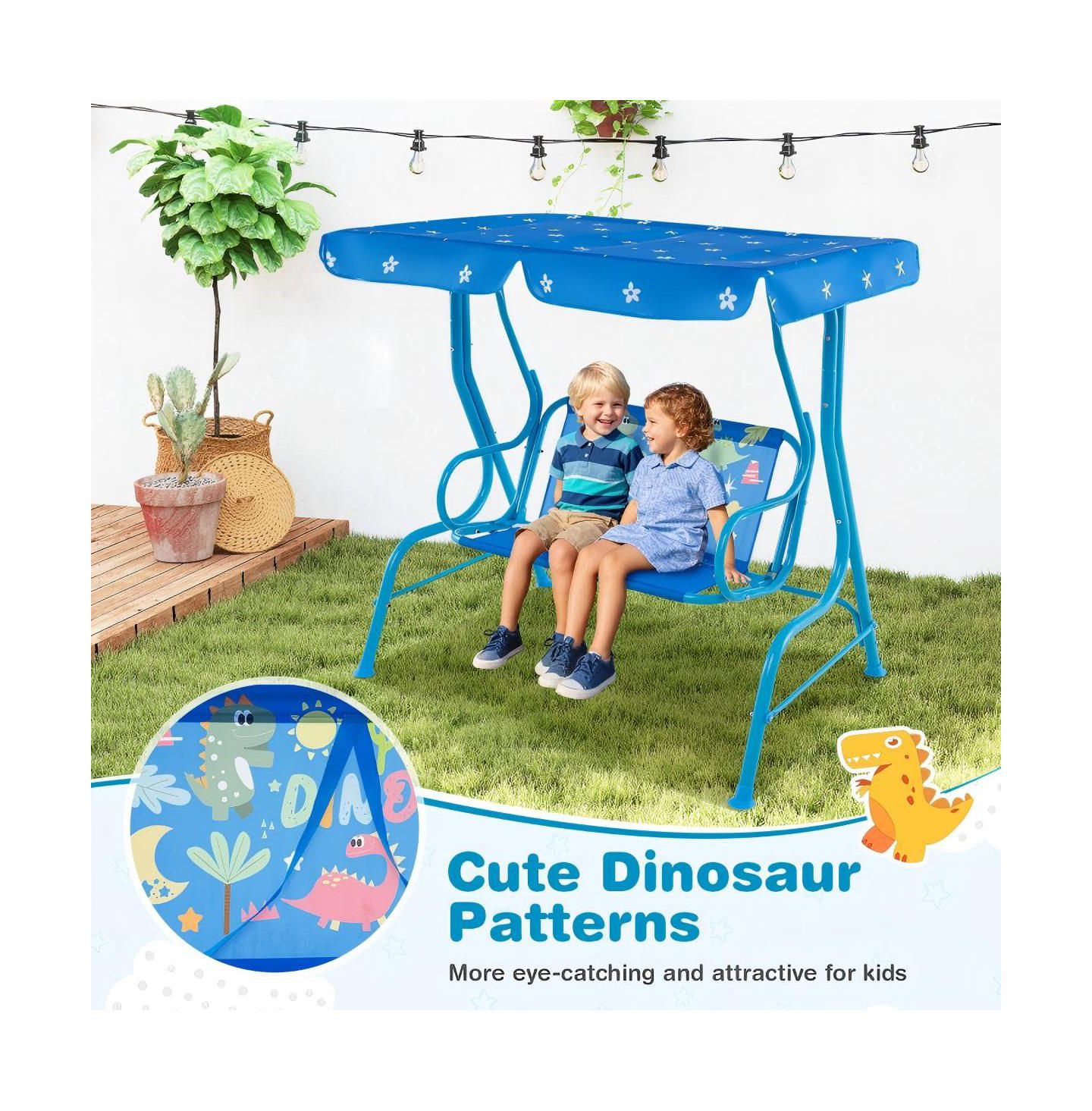 Детская игрушка HONGGE 2-Seater Kids Patio Swing with Metal Stand and Adjustable Canopy, Ages 3+, цвет: Синий — фото 8
