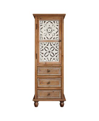 Rustic Wooden Storage Cabinet with Decorative Cutout Door & 3 Drawers