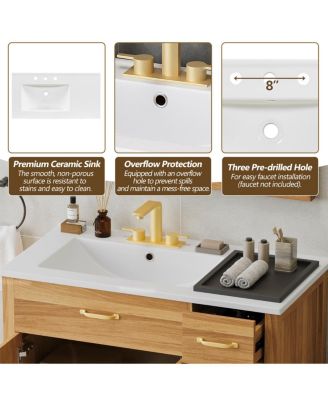 36 Inch Wood Bathroom Vanity with Ceramic Sink, Solid Wood Frame, Soft Close Storage Drawers for Small Bathrooms