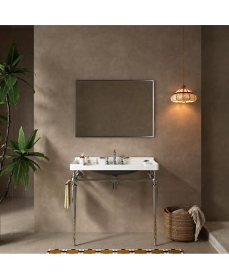 Bathroom Console Sink with  Ceramic Vanity, Wall Mounted Basin & Stainless Steel Legs, Towel Bar Included