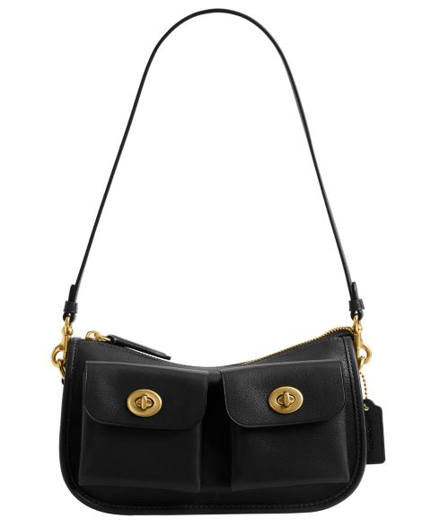 Женская сумка COACH Waverly Small Leather Twin Turnlock Shoulder, цвет: Латунный / Чёрный