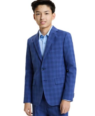 Boys' 8-20 Medium Blue Check Jacket and pant, 2-Piece Set