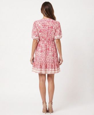 Women's Petite Puff-Sleeve Ruffled-Hem Dress