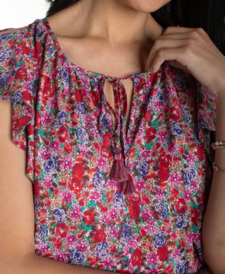 Petite Flutter-Sleeve Peplum Woven Top