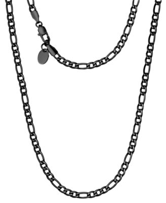 Rhona Sutton Men's Black Plated Stainless Steel Figaro Chain Necklace - Black