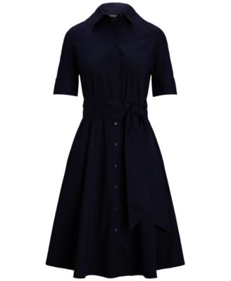 Women's Petite Belted Point Collar Shirt Dress